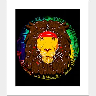 Cool Lion with Dreadlocks and Headband for Lion Lover Posters and Art